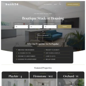 Bunked Student Accommodation Website designed by Divine Aesthetic Design & Marketing Ltd. Web Design Portsmouth.